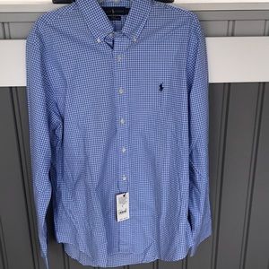 Mens Blue and White Polo Button Down